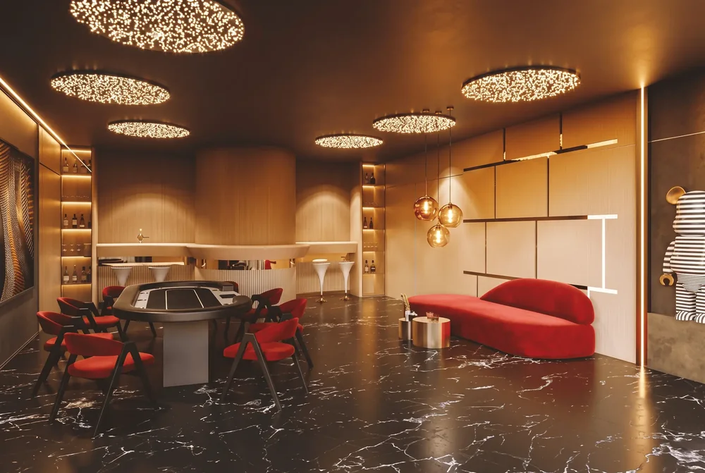 Poker room with a bar counter