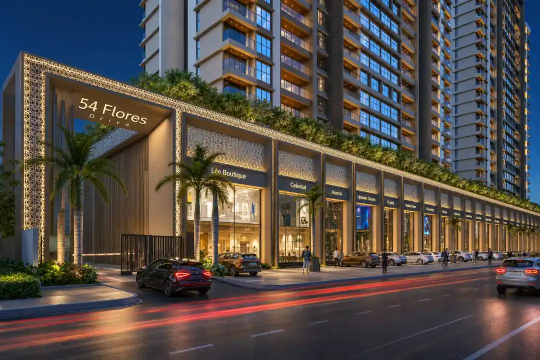 54 Flores Drive illuminated street frontage at Magarpatta Rear Approach