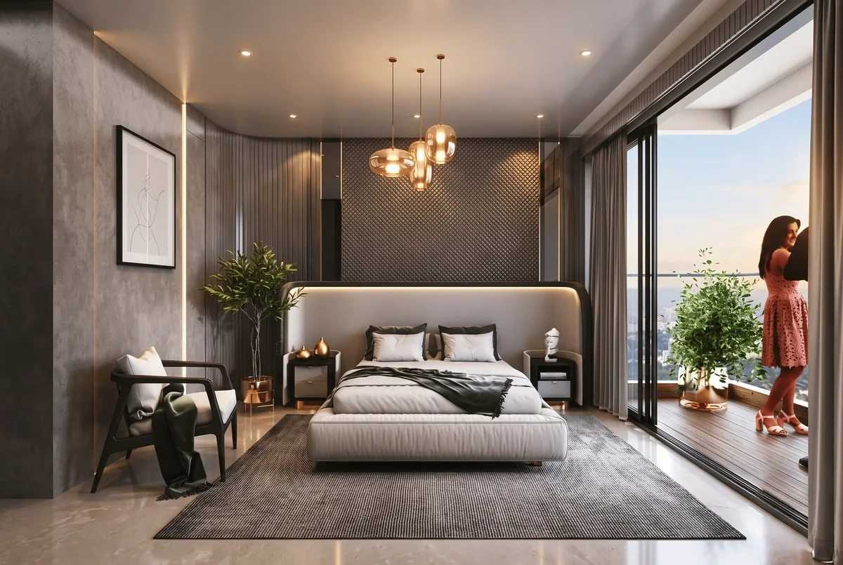 Master bedroom opening onto a private balcony at 54 Flores Drive